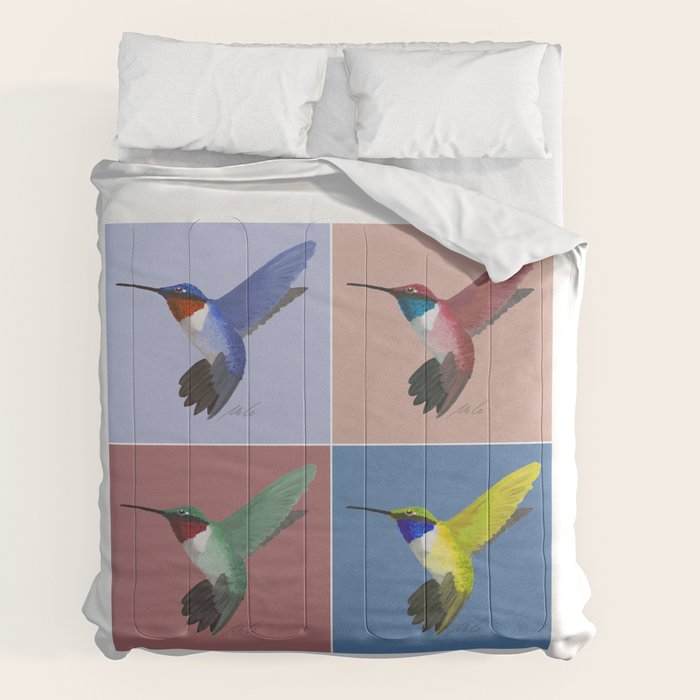05 Blue, Red, Green, Yellow Hummingbird Comforter