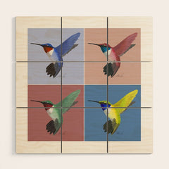 05 Blue, Red, Green, Yellow Hummingbird Wood Wall Art