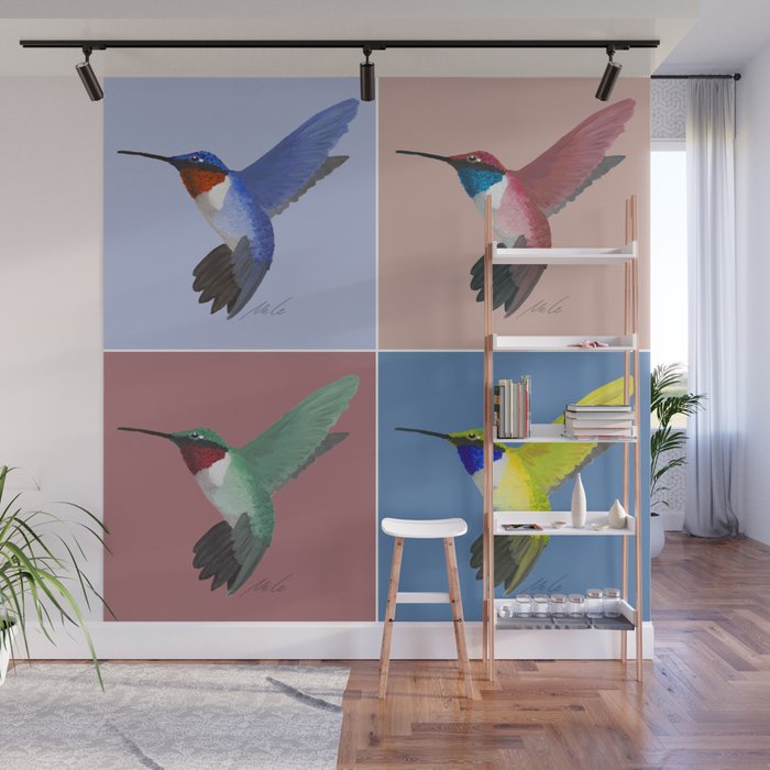 05 Blue, Red, Green, Yellow Hummingbird Wall Mural