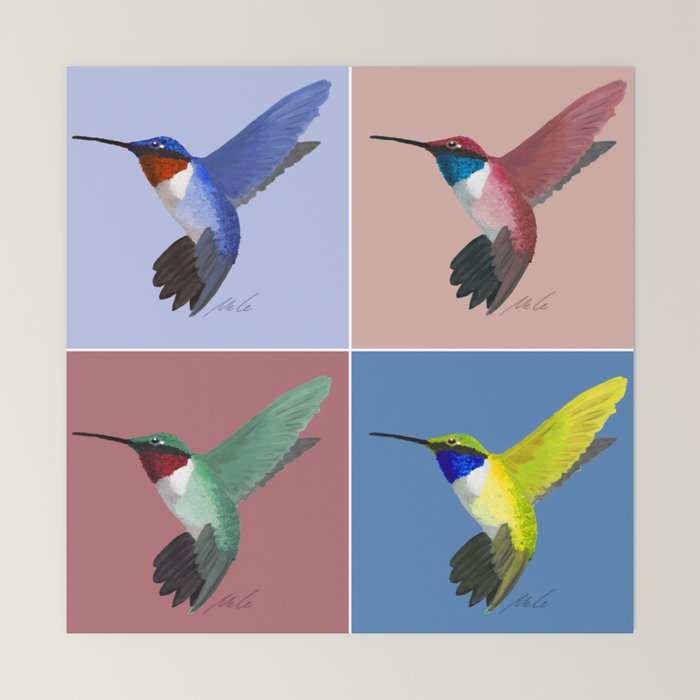 05 Blue, Red, Green, Yellow Hummingbird Mini Art Print