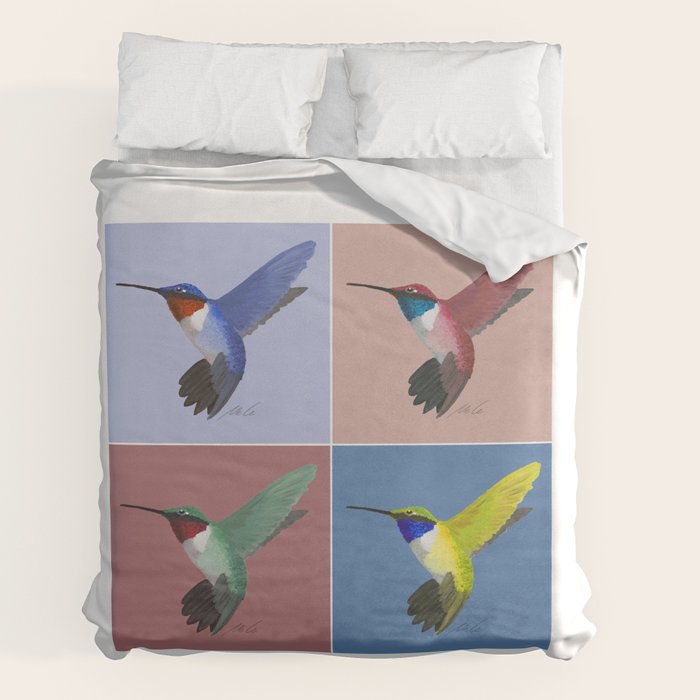 05 Blue, Red, Green, Yellow Hummingbird Duvet Cover