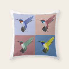 05 Blue, Red, Green, Yellow Hummingbird Throw Pillow