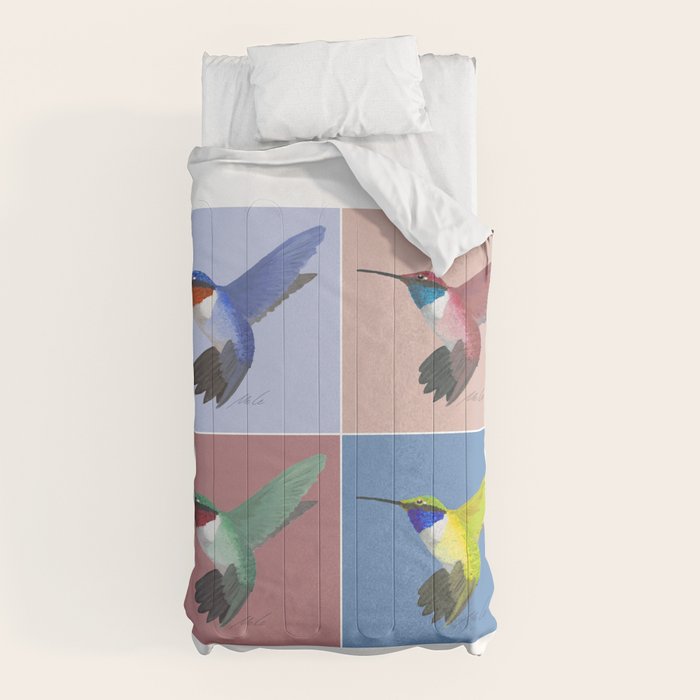 05 Blue, Red, Green, Yellow Hummingbird Comforter