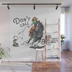 "Don't Call Me Honey" Cowgirl On Horseback Shooting a Rattlesnake Wall Mural