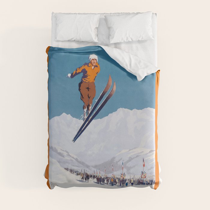 1927 Chamonix - Mont Blanc France Ski Championship Poster Duvet Cover