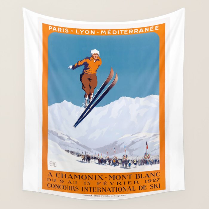 1927 Chamonix - Mont Blanc France Ski Championship Poster Wall Tapestry