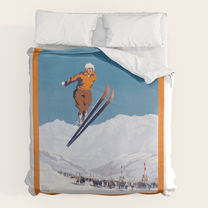 1927 Chamonix - Mont Blanc France Ski Championship Poster Duvet Cover