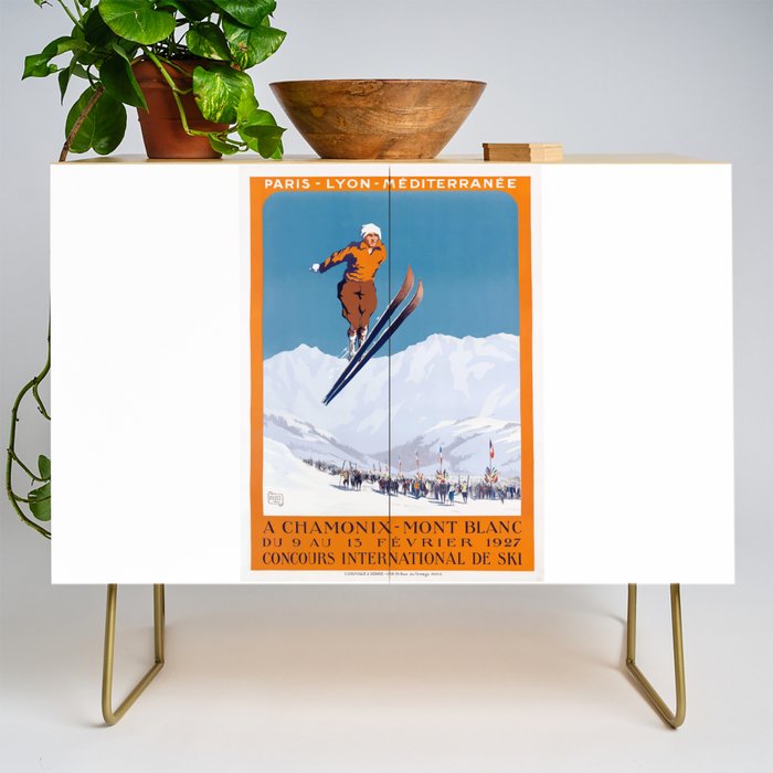 1927 Chamonix - Mont Blanc France Ski Championship Poster Credenza