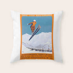 1927 Chamonix - Mont Blanc France Ski Championship Poster Throw Pillow