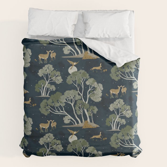 A Forest Awakens Full Moon Duvet Cover