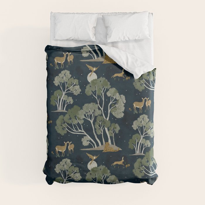 A Forest Awakens Full Moon Duvet Cover