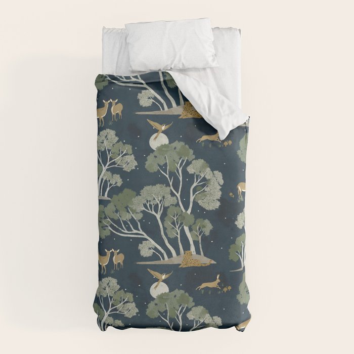A Forest Awakens Full Moon Duvet Cover