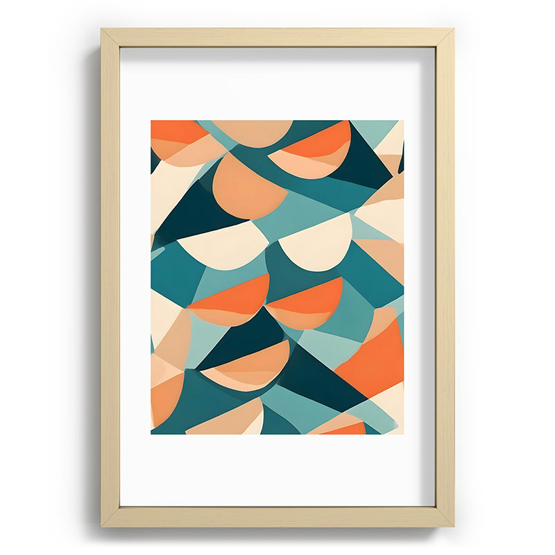 1/4 Cut, Abstract Fresh Fruits Citrus, Orange Lemon Illustration Scandinavian, Pastel Geometric Shapes eclectic Contemporary Modern Boho Framed Art Print