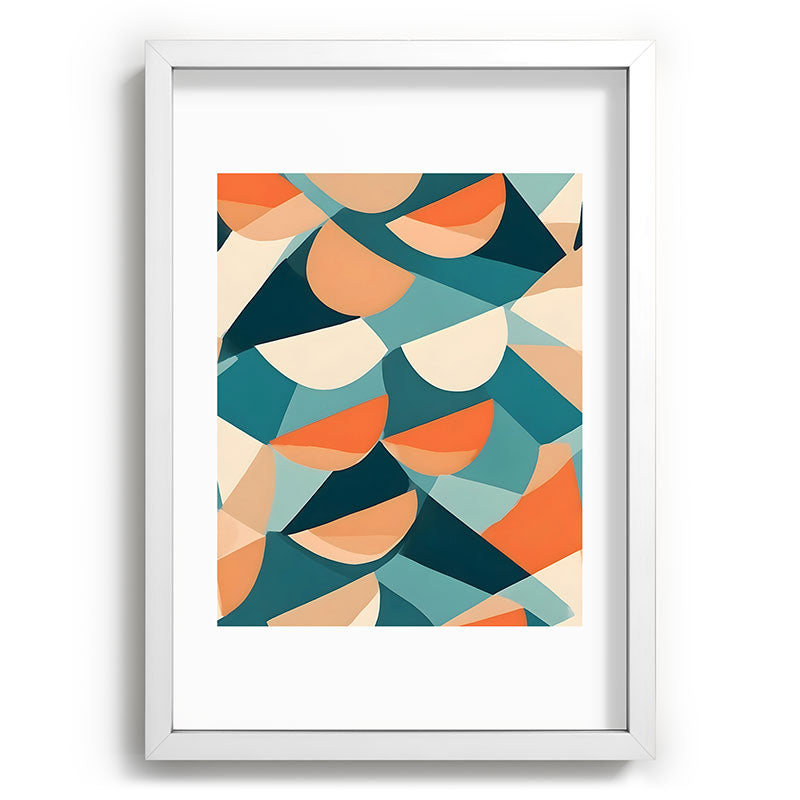 1/4 Cut, Abstract Fresh Fruits Citrus, Orange Lemon Illustration Scandinavian, Pastel Geometric Shapes eclectic Contemporary Modern Boho Framed Art Print