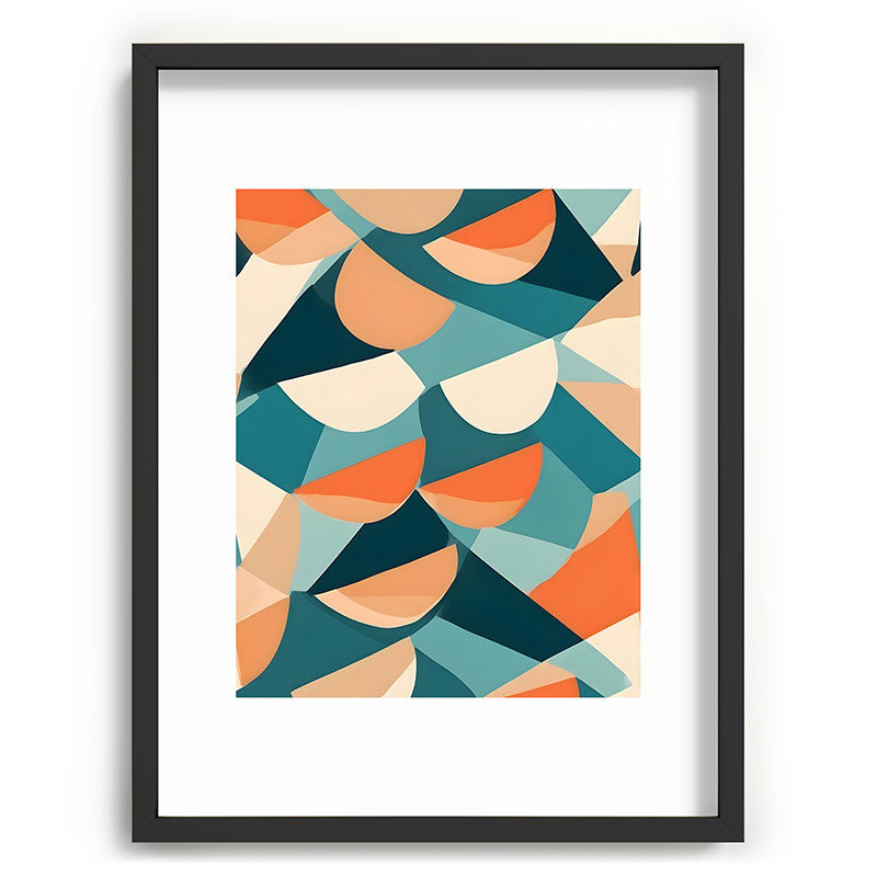 1/4 Cut, Abstract Fresh Fruits Citrus, Orange Lemon Illustration Scandinavian, Pastel Geometric Shapes eclectic Contemporary Modern Boho Framed Art Print