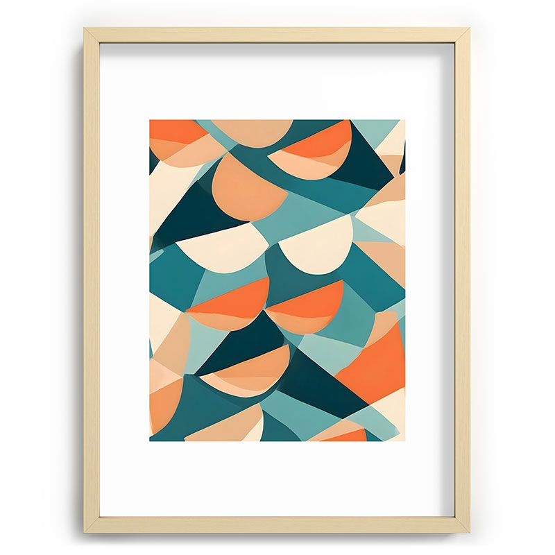 1/4 Cut, Abstract Fresh Fruits Citrus, Orange Lemon Illustration Scandinavian, Pastel Geometric Shapes eclectic Contemporary Modern Boho Framed Art Print