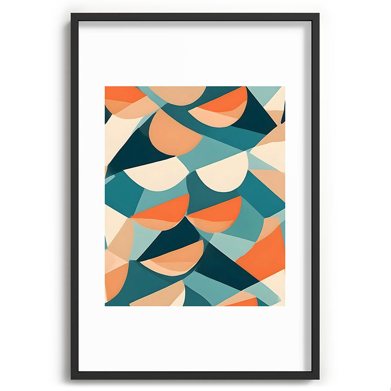 1/4 Cut, Abstract Fresh Fruits Citrus, Orange Lemon Illustration Scandinavian, Pastel Geometric Shapes eclectic Contemporary Modern Boho Framed Art Print