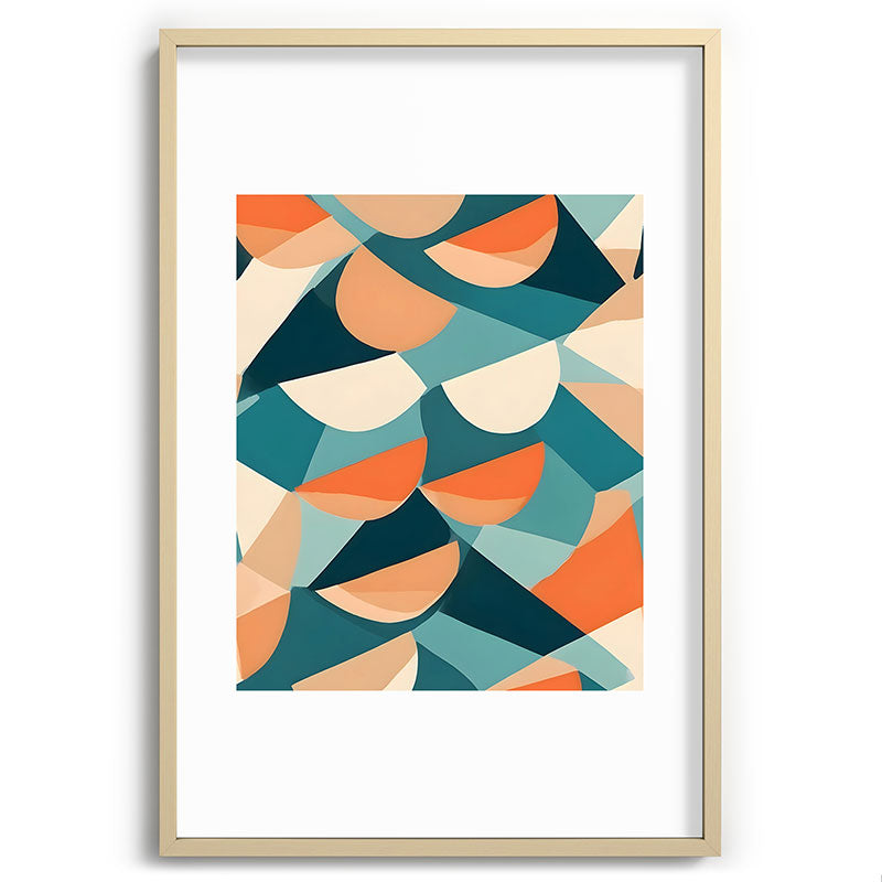 1/4 Cut, Abstract Fresh Fruits Citrus, Orange Lemon Illustration Scandinavian, Pastel Geometric Shapes eclectic Contemporary Modern Boho Framed Art Print