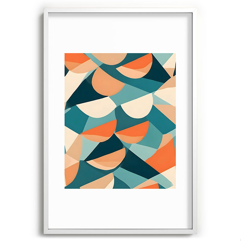 1/4 Cut, Abstract Fresh Fruits Citrus, Orange Lemon Illustration Scandinavian, Pastel Geometric Shapes eclectic Contemporary Modern Boho Framed Art Print
