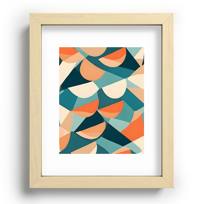 1/4 Cut, Abstract Fresh Fruits Citrus, Orange Lemon Illustration Scandinavian, Pastel Geometric Shapes eclectic Contemporary Modern Boho Framed Art Print