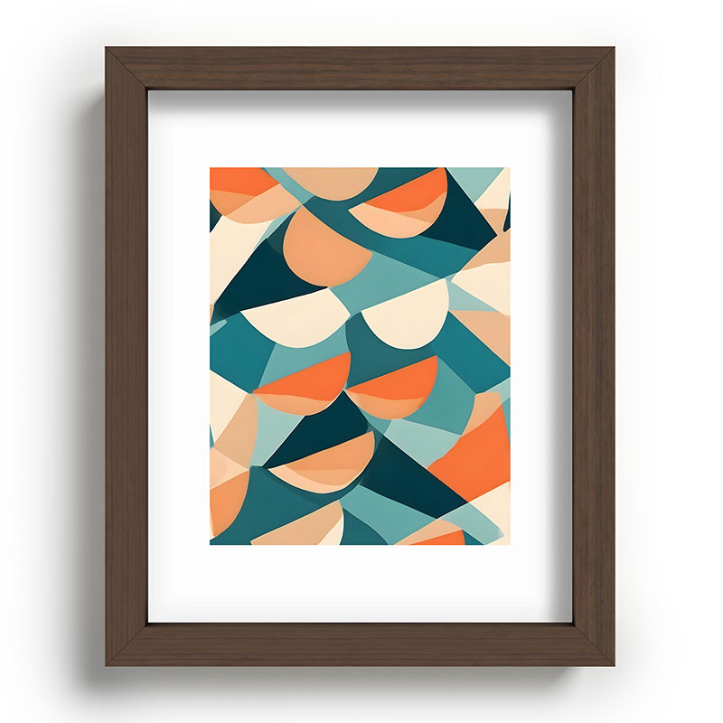 1/4 Cut, Abstract Fresh Fruits Citrus, Orange Lemon Illustration Scandinavian, Pastel Geometric Shapes eclectic Contemporary Modern Boho Framed Art Print