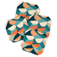 1/4 Cut, Abstract Fresh Fruits Citrus, Orange Lemon Illustration Scandinavian, Pastel Geometric Shapes eclectic Contemporary Modern Boho Coaster