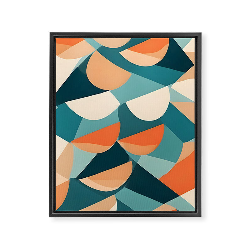 1/4 Cut, Abstract Fresh Fruits Citrus, Orange Lemon Illustration Scandinavian, Pastel Geometric Shapes eclectic Contemporary Modern Boho Framed Canvas Print