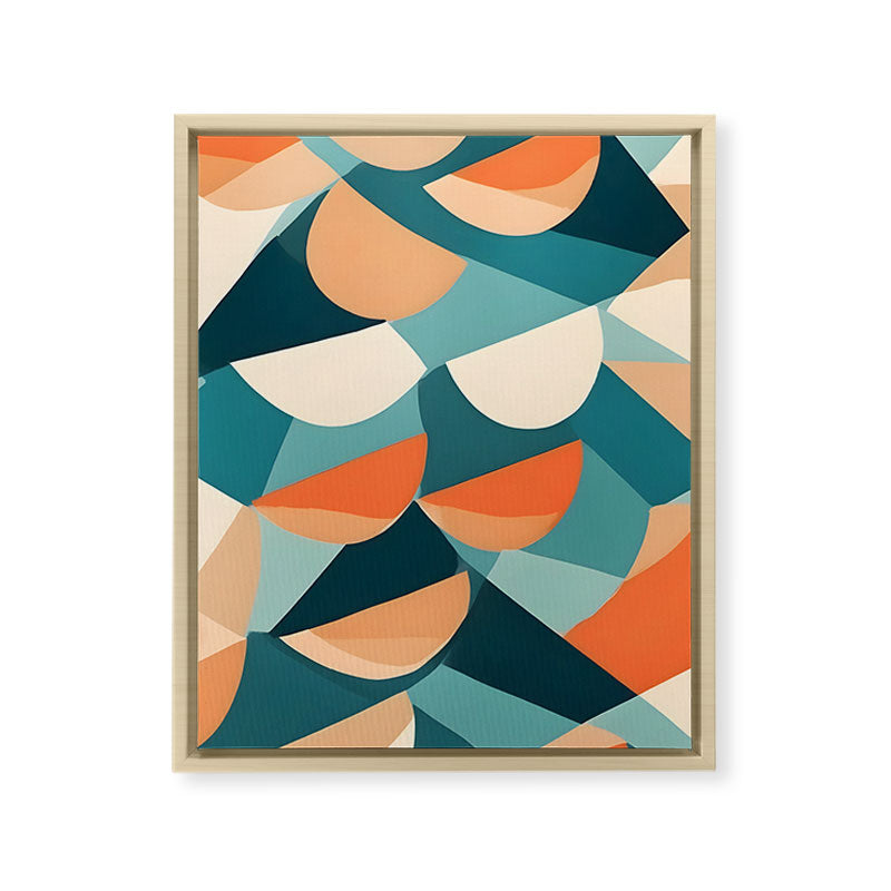 1/4 Cut, Abstract Fresh Fruits Citrus, Orange Lemon Illustration Scandinavian, Pastel Geometric Shapes eclectic Contemporary Modern Boho Framed Canvas Print