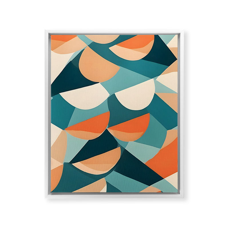 1/4 Cut, Abstract Fresh Fruits Citrus, Orange Lemon Illustration Scandinavian, Pastel Geometric Shapes eclectic Contemporary Modern Boho Framed Canvas Print