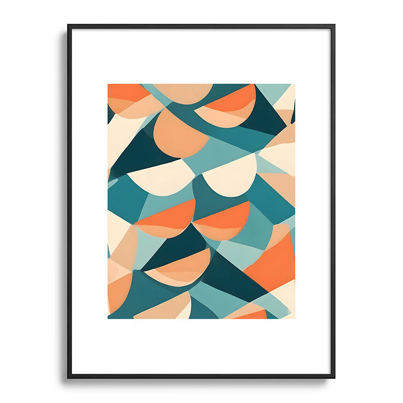 1/4 Cut, Abstract Fresh Fruits Citrus, Orange Lemon Illustration Scandinavian, Pastel Geometric Shapes eclectic Contemporary Modern Boho Framed Art Print