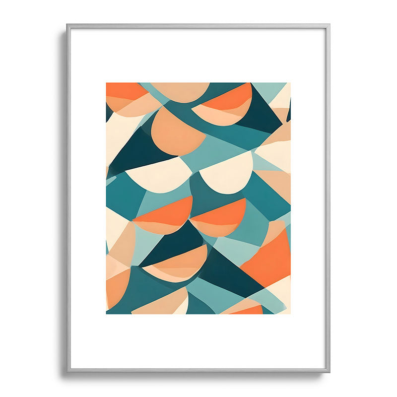 1/4 Cut, Abstract Fresh Fruits Citrus, Orange Lemon Illustration Scandinavian, Pastel Geometric Shapes eclectic Contemporary Modern Boho Framed Art Print