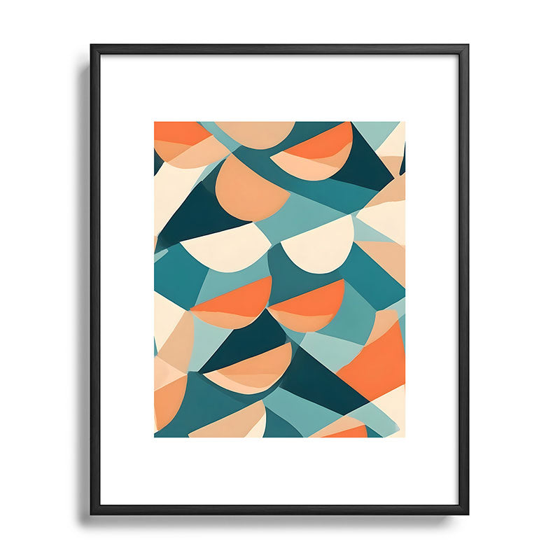 1/4 Cut, Abstract Fresh Fruits Citrus, Orange Lemon Illustration Scandinavian, Pastel Geometric Shapes eclectic Contemporary Modern Boho Framed Art Print