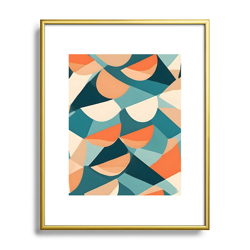 1/4 Cut, Abstract Fresh Fruits Citrus, Orange Lemon Illustration Scandinavian, Pastel Geometric Shapes eclectic Contemporary Modern Boho Framed Art Print
