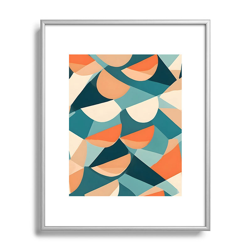 1/4 Cut, Abstract Fresh Fruits Citrus, Orange Lemon Illustration Scandinavian, Pastel Geometric Shapes eclectic Contemporary Modern Boho Framed Art Print