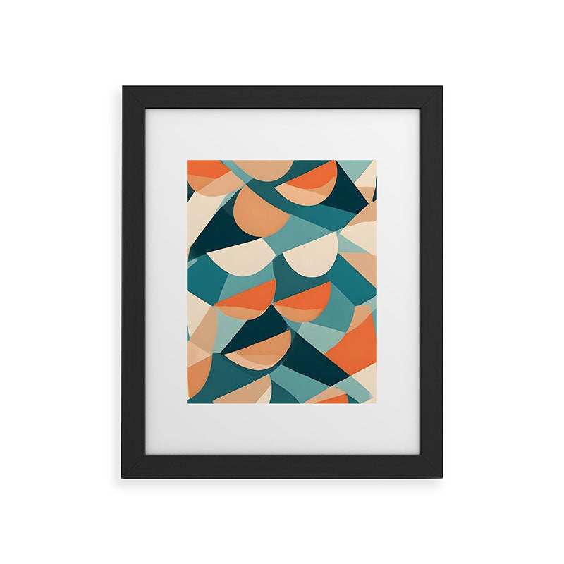 1/4 Cut, Abstract Fresh Fruits Citrus, Orange Lemon Illustration Scandinavian, Pastel Geometric Shapes eclectic Contemporary Modern Boho Framed Art Print