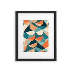 1/4 Cut, Abstract Fresh Fruits Citrus, Orange Lemon Illustration Scandinavian, Pastel Geometric Shapes eclectic Contemporary Modern Boho Framed Art Print