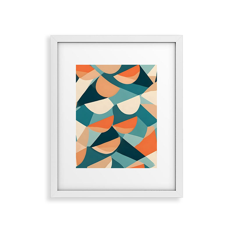1/4 Cut, Abstract Fresh Fruits Citrus, Orange Lemon Illustration Scandinavian, Pastel Geometric Shapes eclectic Contemporary Modern Boho Framed Art Print