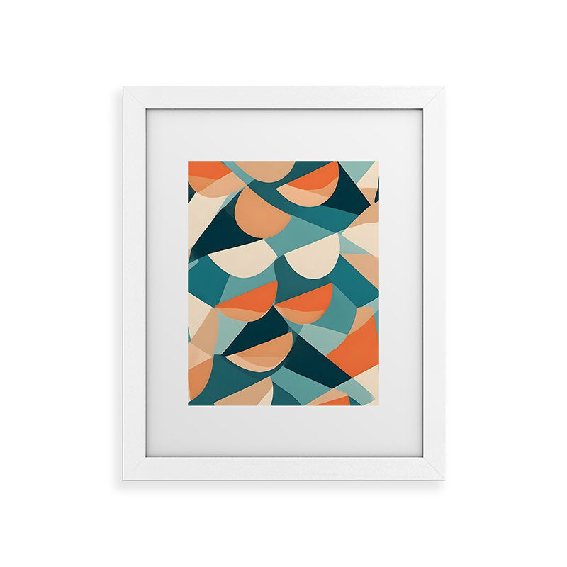 1/4 Cut, Abstract Fresh Fruits Citrus, Orange Lemon Illustration Scandinavian, Pastel Geometric Shapes eclectic Contemporary Modern Boho Framed Art Print