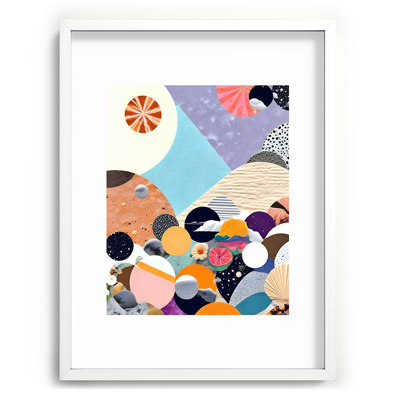A Fantastic Journey, Graphic Collage Eclectic, Cutout Pop Art Contemporary, Snow Mountain Winter Textures Patterns, Geometric Digital Framed Art Print