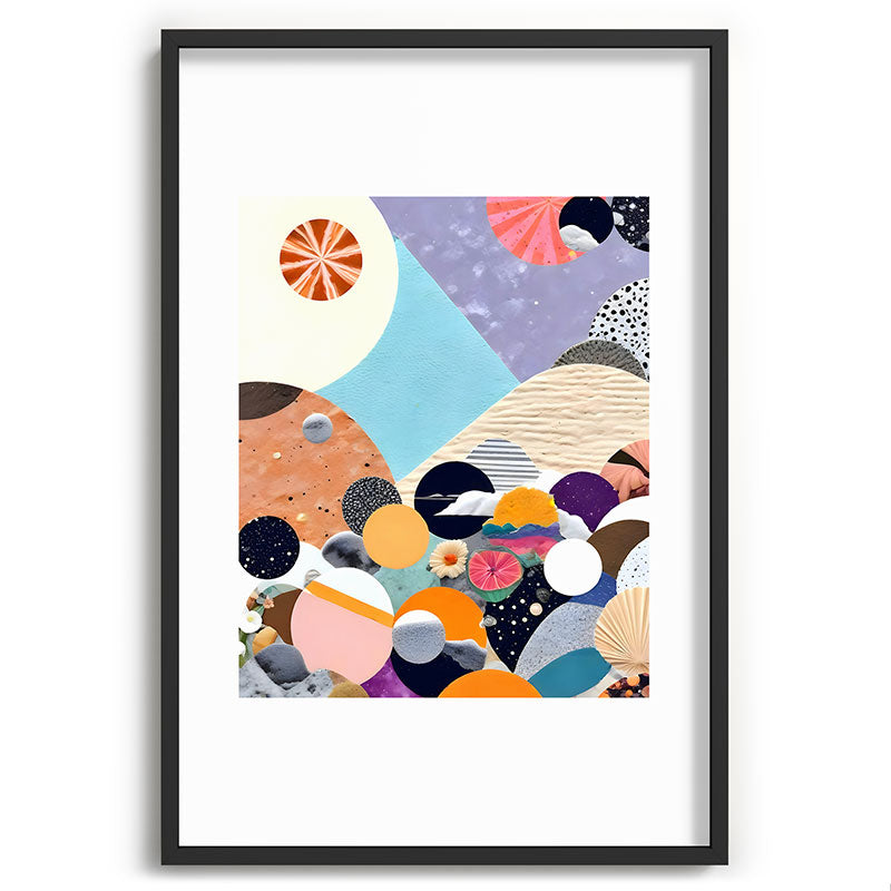 A Fantastic Journey, Graphic Collage Eclectic, Cutout Pop Art Contemporary, Snow Mountain Winter Textures Patterns, Geometric Digital Framed Art Print