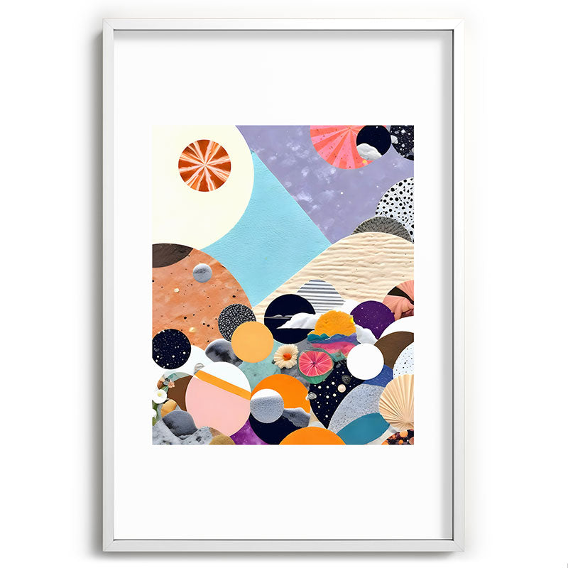 A Fantastic Journey, Graphic Collage Eclectic, Cutout Pop Art Contemporary, Snow Mountain Winter Textures Patterns, Geometric Digital Framed Art Print
