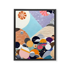 A Fantastic Journey, Graphic Collage Eclectic, Cutout Pop Art Contemporary, Snow Mountain Winter Textures Patterns, Geometric Digital Framed Canvas Print