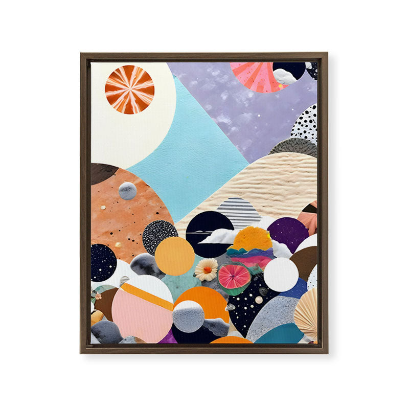 A Fantastic Journey, Graphic Collage Eclectic, Cutout Pop Art Contemporary, Snow Mountain Winter Textures Patterns, Geometric Digital Framed Canvas Print