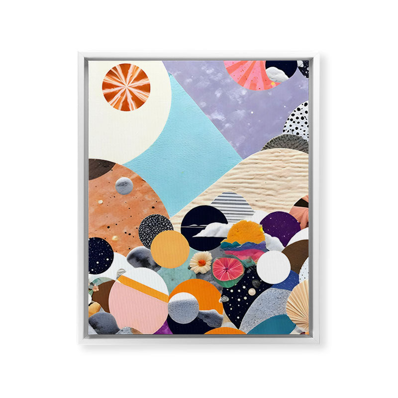 A Fantastic Journey, Graphic Collage Eclectic, Cutout Pop Art Contemporary, Snow Mountain Winter Textures Patterns, Geometric Digital Framed Canvas Print