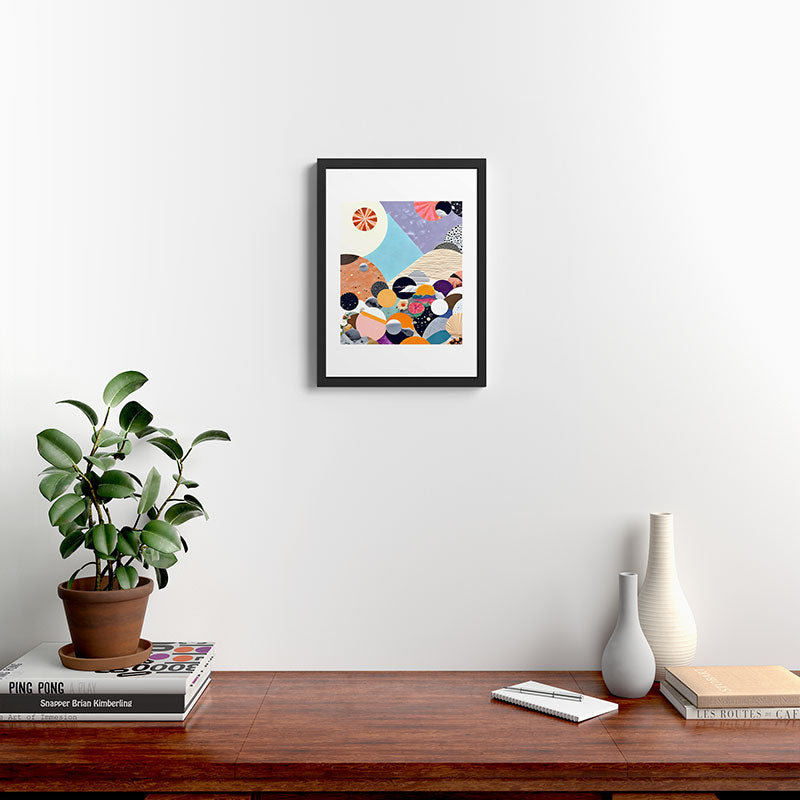 A Fantastic Journey, Graphic Collage Eclectic, Cutout Pop Art Contemporary, Snow Mountain Winter Textures Patterns, Geometric Digital Framed Art Print