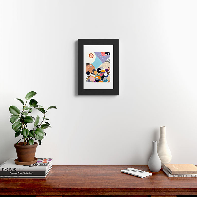A Fantastic Journey, Graphic Collage Eclectic, Cutout Pop Art Contemporary, Snow Mountain Winter Textures Patterns, Geometric Digital Framed Art Print