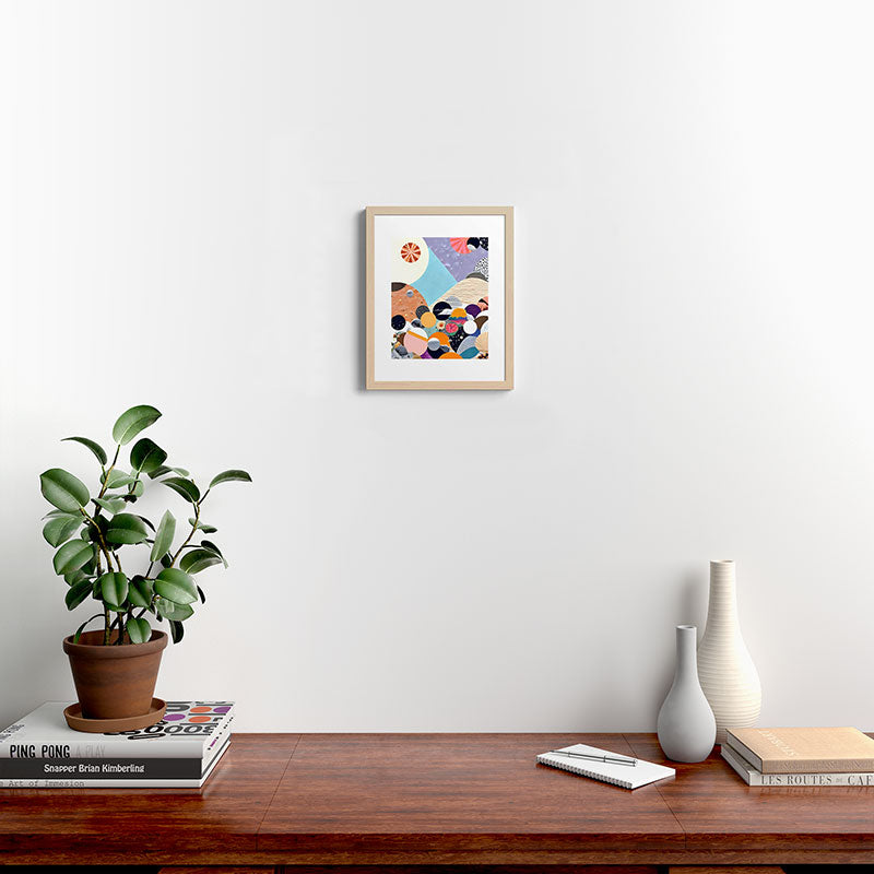 A Fantastic Journey, Graphic Collage Eclectic, Cutout Pop Art Contemporary, Snow Mountain Winter Textures Patterns, Geometric Digital Framed Art Print