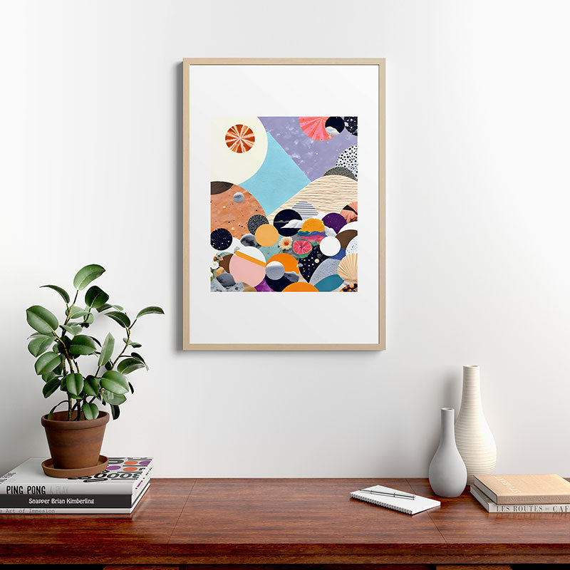 A Fantastic Journey, Graphic Collage Eclectic, Cutout Pop Art Contemporary, Snow Mountain Winter Textures Patterns, Geometric Digital Framed Art Print