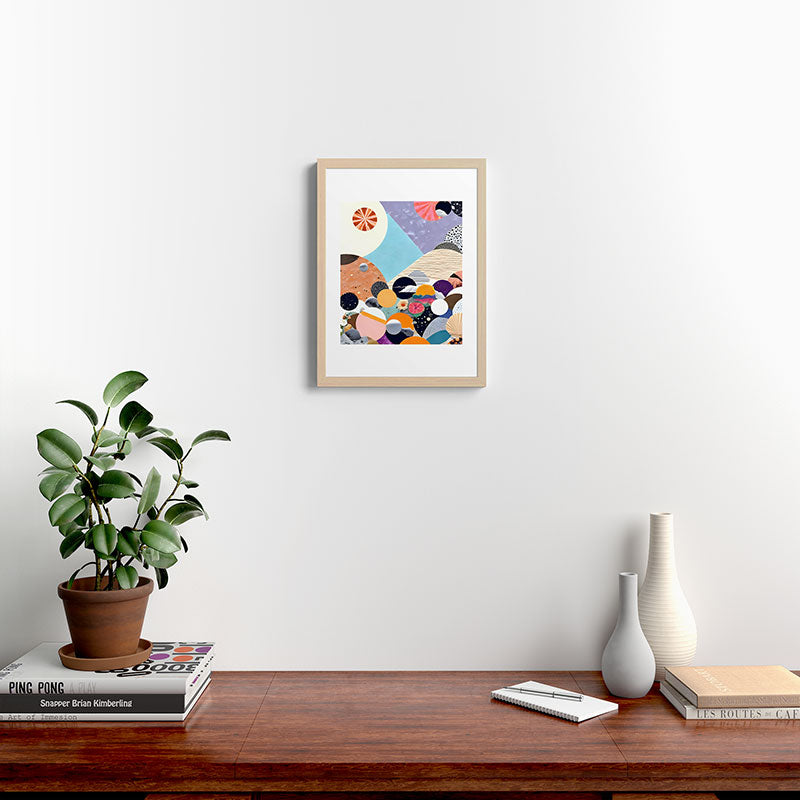 A Fantastic Journey, Graphic Collage Eclectic, Cutout Pop Art Contemporary, Snow Mountain Winter Textures Patterns, Geometric Digital Framed Art Print