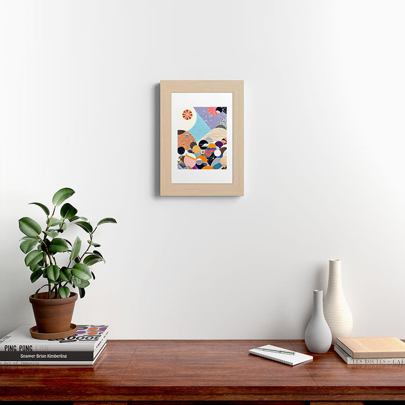 A Fantastic Journey, Graphic Collage Eclectic, Cutout Pop Art Contemporary, Snow Mountain Winter Textures Patterns, Geometric Digital Framed Art Print
